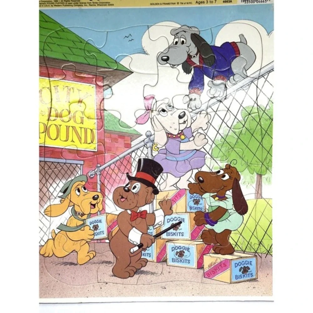 Vintage 1986 Pound Puppies Puzzles Frame Tray‎ Extra Thick Golden LOT of 2